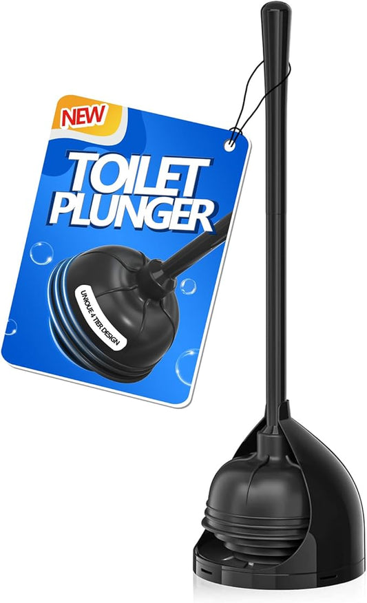 uptronic Toilet Plunger with Holder, Unique Plunger with All-Angle Design, Plungers for Bathroom with Holder, Toilet Plunger Heavy Duty (Black)