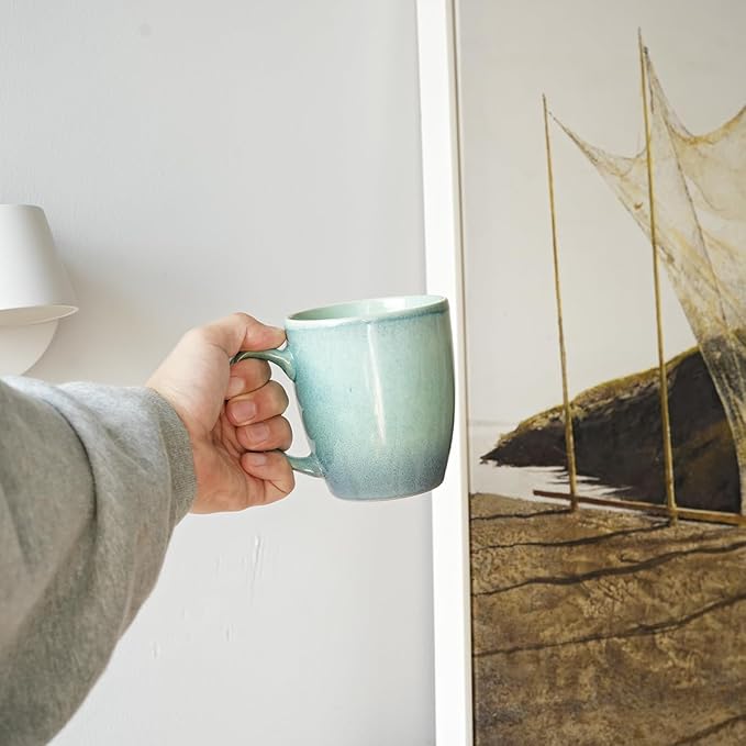 Bosmarlin Ceramic Coffee Mug Set of 4, 17 Oz, Coffee Cups with Big Handle, Microwave Safe, Unique Reactive Glaze (Multicolor, 17 Oz)