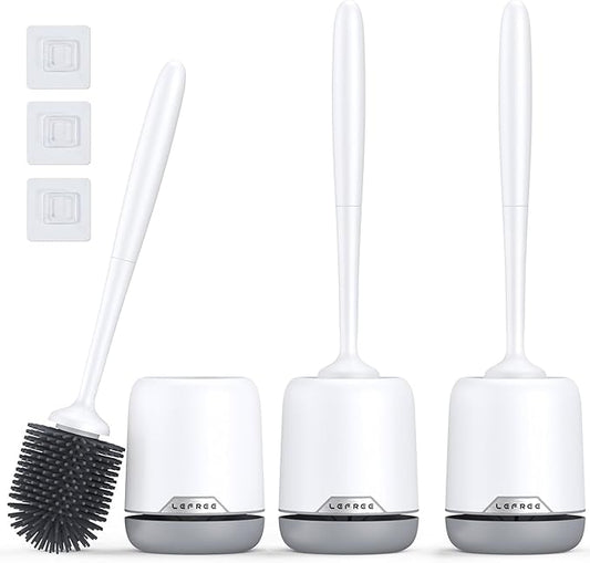 Lefree Toilet Brush Set, 3 Pack Silicone Toilet Bowl Brush and Holder with Ventilated Holder, for Bathroom Floor Standing & Wall Mounted Scrubber