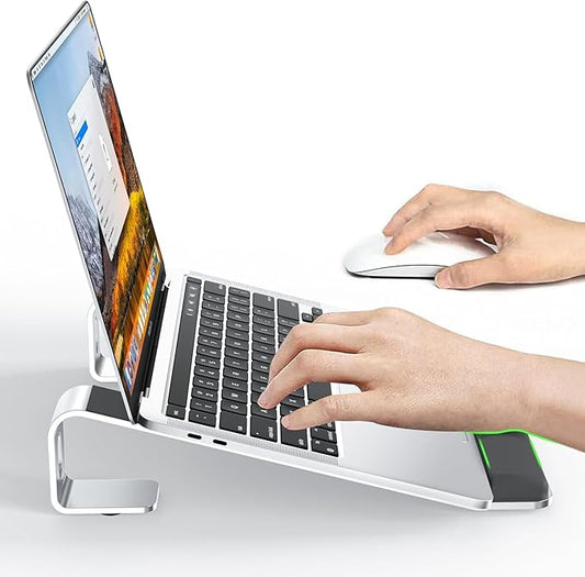 NTMY Laptop Stand for Desk with Wrist Rest Pad, Aluminum Computer Stand for Laptop, Ergonomic Laptop Stand Riser for MacBook/HP/Dell/Acer/Lenovo 10-17.3'' - Silver