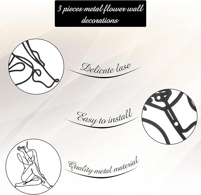 Photect 3 Pcs Metal Wall Art Decor Minimalist Abstract Woman Wall Art Metal Modern Line Drawing Decor Female Single Line Home Hanging for Bedroom Bathroom Living Room Christmas Housewarming(Fresh)