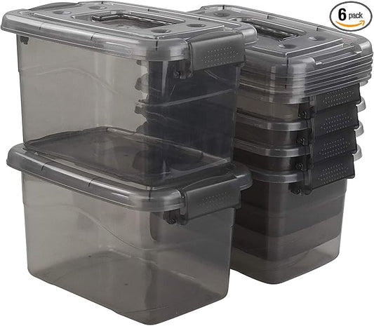 5L Plastic Storage Bin with Lid, Latching Box with Handles, Set of 6
