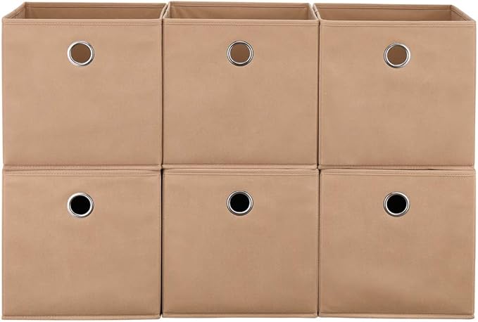 HSDT6 Cube Storage Bins Beige 11x11x11 Inch Foldable Fabric Storage Basketes for Home Organizers Storage Drawer,QY-SC19-6,Alpaca(Set of 3)