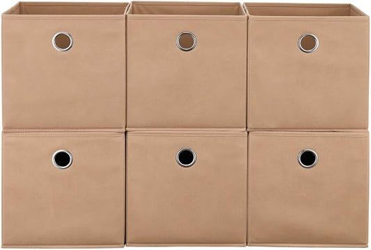 HSDT6 Cube Storage Bins Beige 11x11x11 Inch Foldable Fabric Storage Basketes for Home Organizers Storage Drawer,QY-SC19-6,Alpaca(Set of 3)