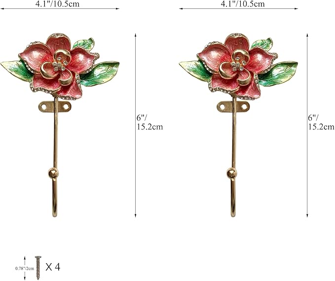 Vintage Flower Shaped Decorative Wall Hooks Rack Hangers for Hanging Clothes Coats Towels Keys Hats, 2 Pack Antique Metal Mounted Wall Hook