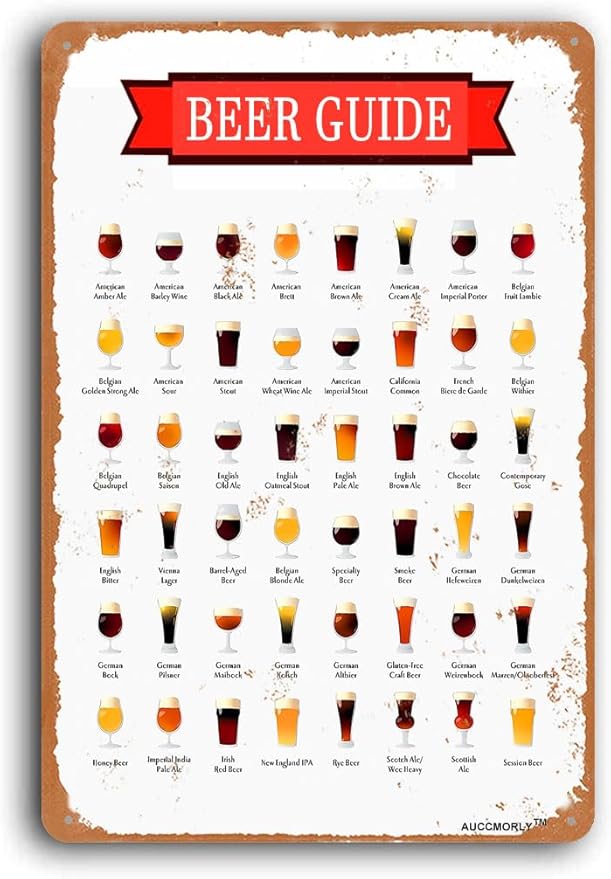 Aluminum Beer Guide Sign, Beer Decor for Kitchen Alcohol Wall Decor, Vintage Metal Sign for Home Bar Man Cave Decor Gifts 8"x12"