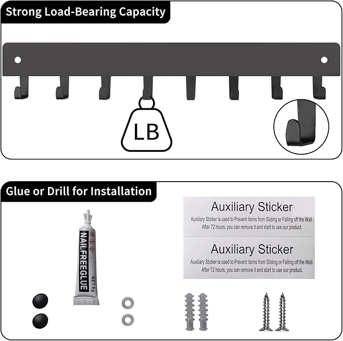 2 Pack Key Holder for Wall, Key Hooks with 8 Hooks, No Drilling Required, Self-Adhesive Key Holder, Hallway Wall Mount Keychain, Key Holder Wall Mount for Corridor, Living Room (Grey)