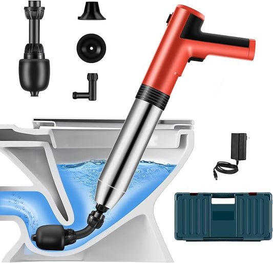 Electric Toilet Plunger ，Hair Drain Clog Remover,High Pressure Air Toilet Plungers, Heavy Duty Plunger For Toilet,Drain,Bathroom,Floor Drain,Sewer,Pipe，built-in battery,RED