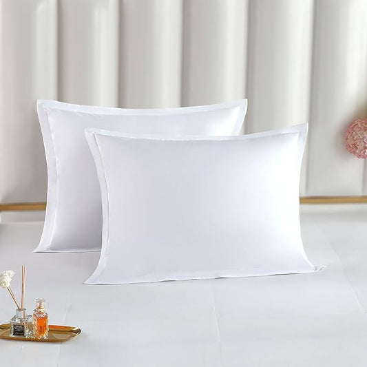 THE COTTON & SILK®️ 100% Luxury Long-Staple Cotton Pillow Sham/Pillowcase, Set of 2, with Envelope Closure on The Back, White, King Size