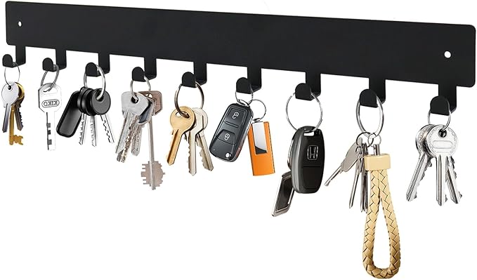 Key Holder Wall Mounted with 9 Hooks, Metal Key Organizer Rack, Black Key Hanger for Entryway, Kitchen, Living Room, Office, Doorway Decor (14 Inches)
