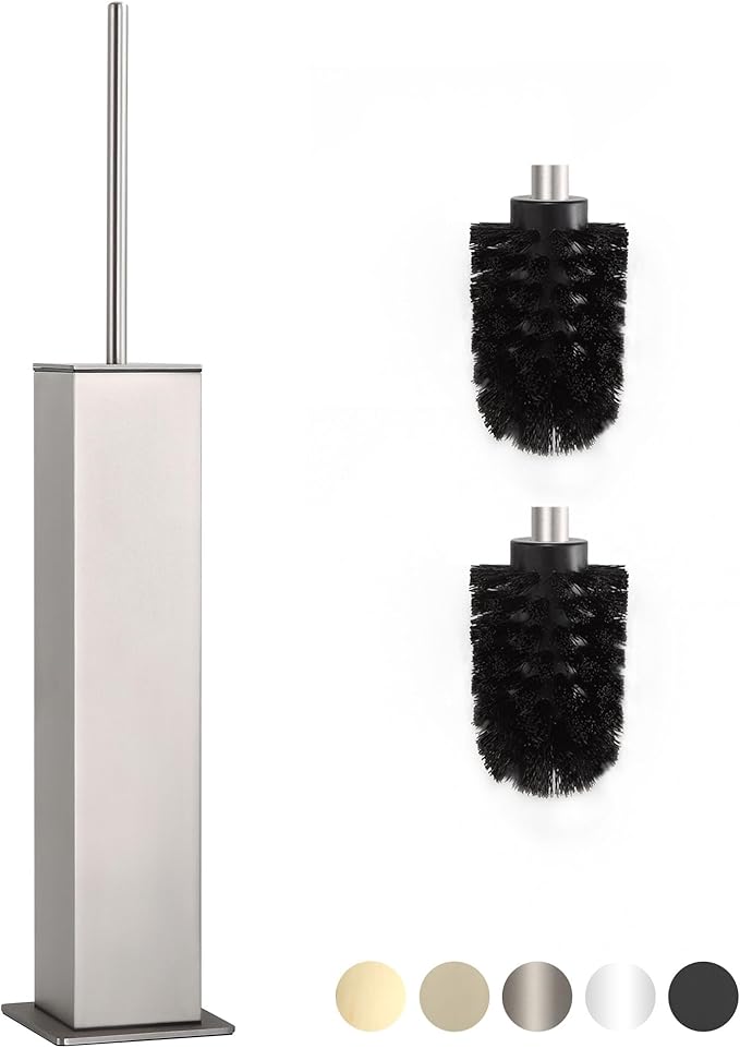 BVL Toilet Brush and Holder Set Brushed Nickel Stainless Steel 304 Square Freestanding Toilet Brush for Bathroom