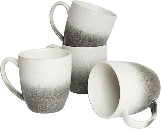 Bosmarlin Ceramic Coffee Mug Set of 4, 17 Oz, 3 Colors to Choose, Tea Cups, Dishwasher and Microwave Safe, Reactive Glaze… (Gradient Grey White, 17 Oz)