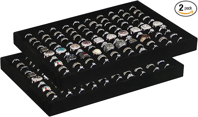 Coward 2Pcs/Set Black Velvet Stackable Ring Organizer Tray, Velvet Ring Earring Stud Jewelry Display Holder Tray for Store Selling or Home Show Storage