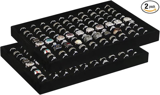 Coward 2Pcs/Set Black Velvet Stackable Ring Organizer Tray, Velvet Ring Earring Stud Jewelry Display Holder Tray for Store Selling or Home Show Storage