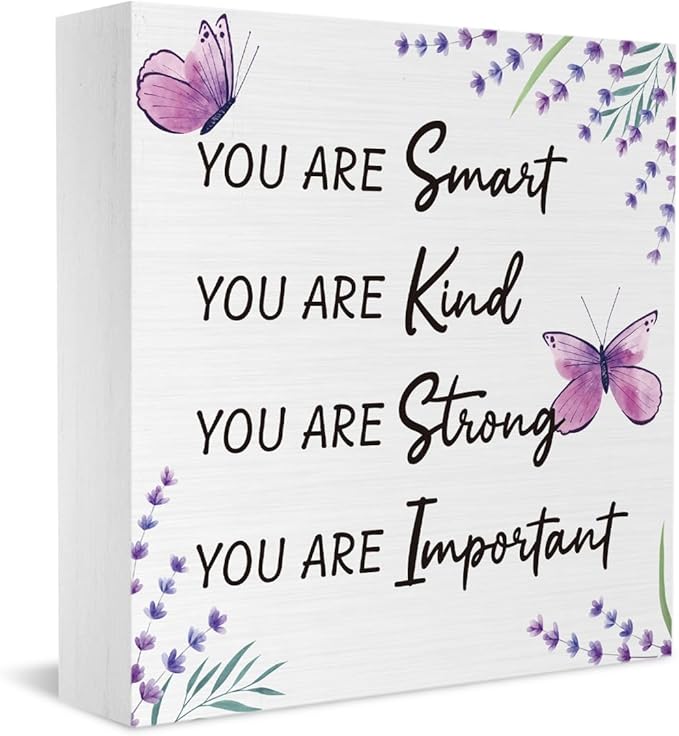 Purple Decor,Purple Butterfly Decorations,Inspirational Butterfly Decoration,Lavender Decor for Office Room Bathroom Living Room Home Nursery for Girls Teen Wooden Box 5 x 5 Inch