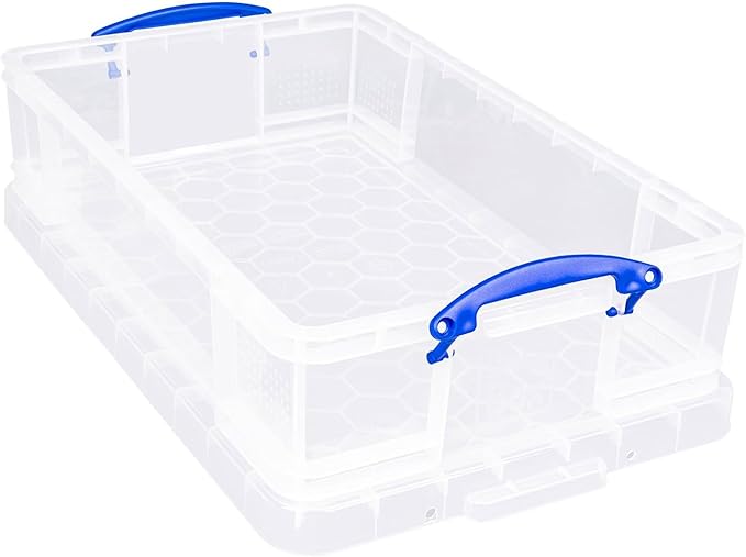 Really Useful Box 33 Liter Storage Container with Snap Lid and Clip Lock Handle for Lidded Home Item Storage Bins, Stores 44 DVDs or 186 CDs, 2 Pack
