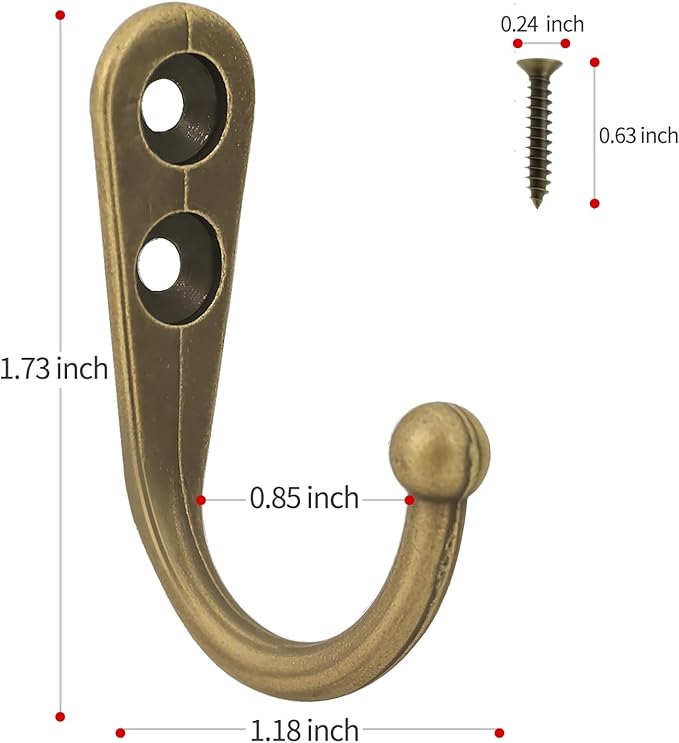 20 Pcs Small Key Hooks for Hanging, Key Holder, Wall Mount Hook with Stainless Steel Metal Screws, Command Hooks Utility Hangers for Key, Hat, Cup, Coat, Picture (Bronze)