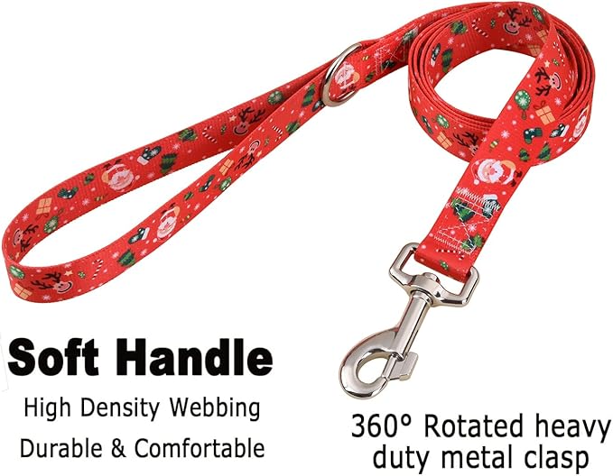 Christmas Dog Collar and Leash Set - Premium Adjustable Dog Collar for Small Medium Large Dogs (Christmas Set,L)