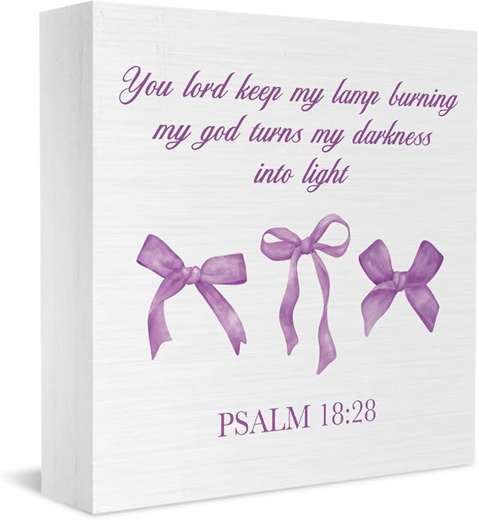 Purple Bow Room,Purple Decor Bedroom, Bathroom Decor, Inspirational Bible Verses Decorations Butterfly Decorations for Teen Girls Gifts Wooden Box 5 x 5 Inch