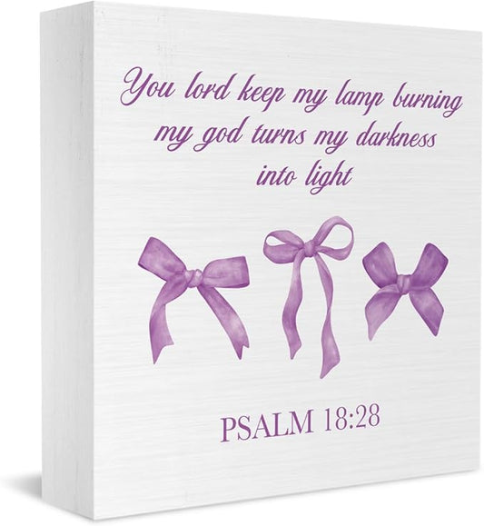 Purple Bow Room,Purple Decor Bedroom, Bathroom Decor, Inspirational Bible Verses Decorations Butterfly Decorations for Teen Girls Gifts Wooden Box 5 x 5 Inch