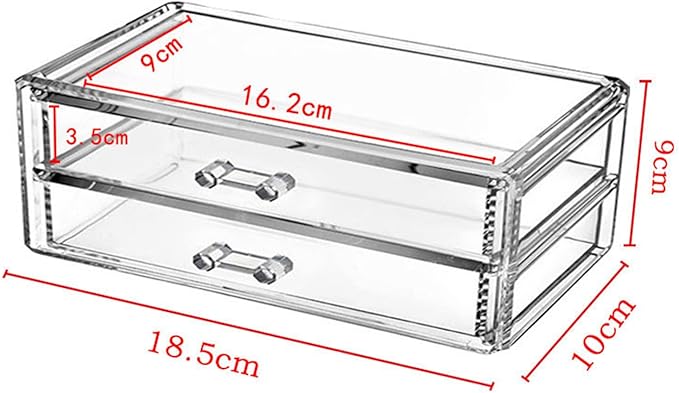 Makeup Organizer 2 Drawer Transparent Acrylic Makeup Storage Box Desk Jewelry & Clear Cosmetic Organizer Vanity Storage Display Box Dustproof Drawer Storage for Make Up, Jewelry, Pen