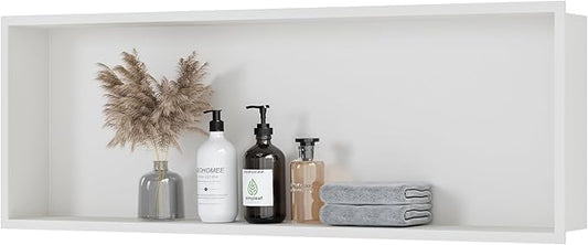 Neodrain 36X12 Inch Recessed Shower Niche, White Stainless Bathroom Wall Niche NO Tile Needed, Bathroom Storage Organizer in Wall for Shower