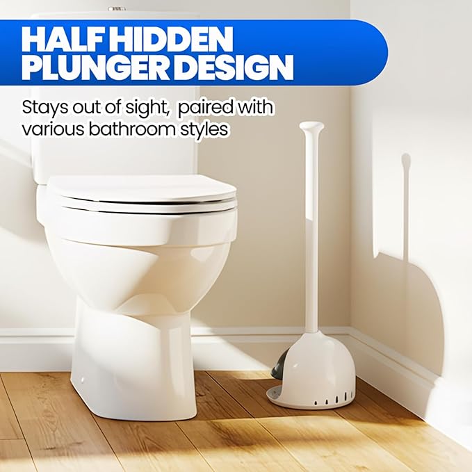 Toilet Plunger with Holder, Heavy Duty Plunger and Holder Combo for Bathroom Cleaning, Bathroom Decor, Bathroom Accessories, Toilet Bowl Cleaners, 19-Inch Pearl White
