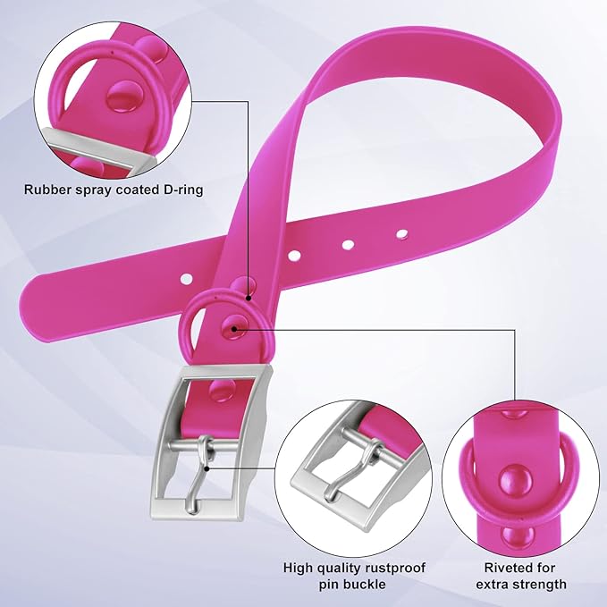 Wisedog Waterproof Dog Collar: Multiple Adjust 7" to 23.6", Soft Rubber Coated Webbing, Easy to Clean, for Small Medium Large Dogs (M|12"-16" × 4/5 in, Rose Violet)