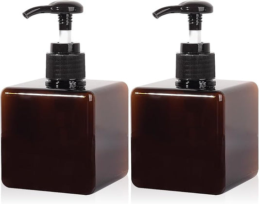 Pump Bottle, Refillable Plastic Empty Lotion Soap Dispenser Liquid Container for Bathroom Shampoo and Body Wash, 8.5oz/250ml Amber 2 Pack