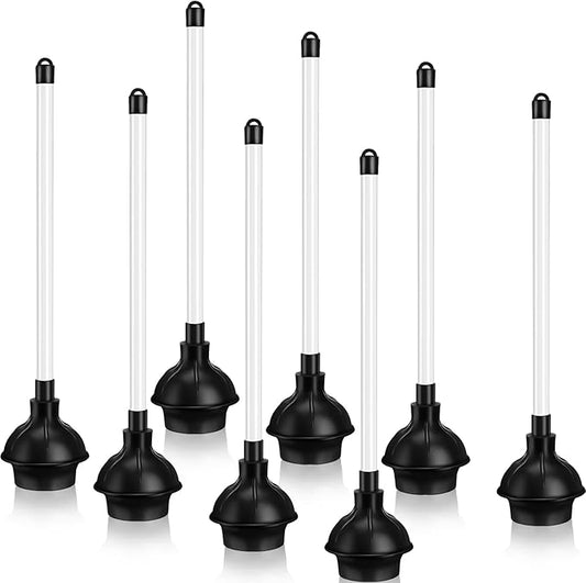 Hushee 8 Pcs Toilet Plunger Bulk Heavy Duty for Bathroom Double Thrust Force Cup Commercial Toilet Bowl Plunger Pump Clogged Solution for Bathroom Hotel Stores