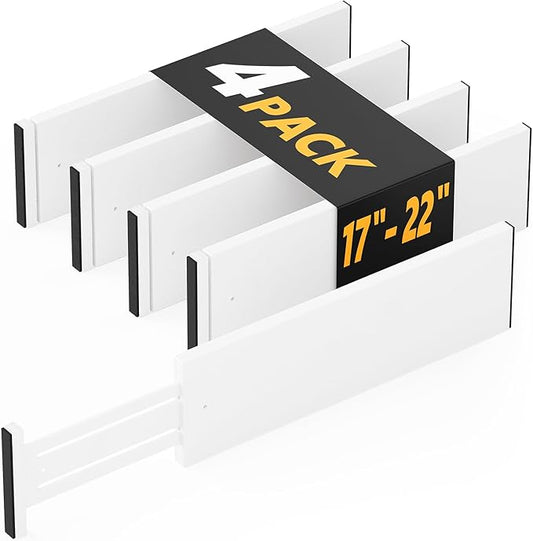 SpaceAid Bamboo 4 Pack Dresser Drawer Dividers, 4.65“ High Adjustable 17“-22” Drawer Organizers, Expandable Organization for Clothing, Clothes, Dressers, White