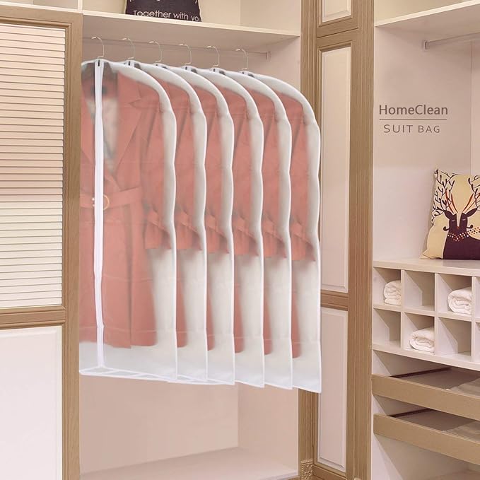 Garment Bags for Hanging Clothes 24'' x 48'' Long Suit Dust Hanging Garment Bag White Breathable Suit Covers for Closet Full Zipper Dust Cover for Dance Dress Clothes Pack of 6