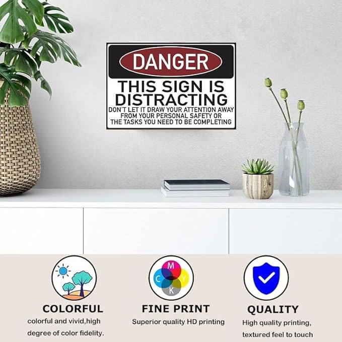 Danger This Sign Is Distracting 12x 8 Inch Funny Tin Sign, Ideal For Youself, Keep Attention Notice Signs, Retro Vintage Metal Plaque Signs Decor, Shop, Office, Home, 8x12Inc