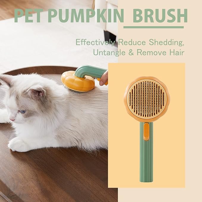 Pumpkin Self Cleaning Brush for Pet Deshedding - Deep Cleaning for Dogs, Cats, Puppies, Rabbits, Bunnies