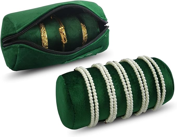 Velvet Bangle & Bracelet Organizers and Storage Small Jewelry Travel Organizer Roll, Compact Jewelry Case for Bangles, Bracelets, Watches(Green)