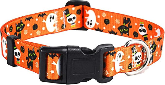 Halloween Dog Collar - Pumpkin Bat Ghost Pattern - Adjustable for Small Medium Large Dogs(Halloween,L)