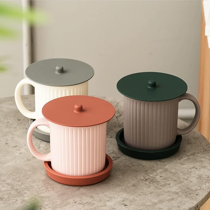 Carrotez 2 Pack Silicone Cup Cover Lids, 4.3 Inch Mug Covers, Reusable Silicone Coffee and Tea Cup Lids - Green