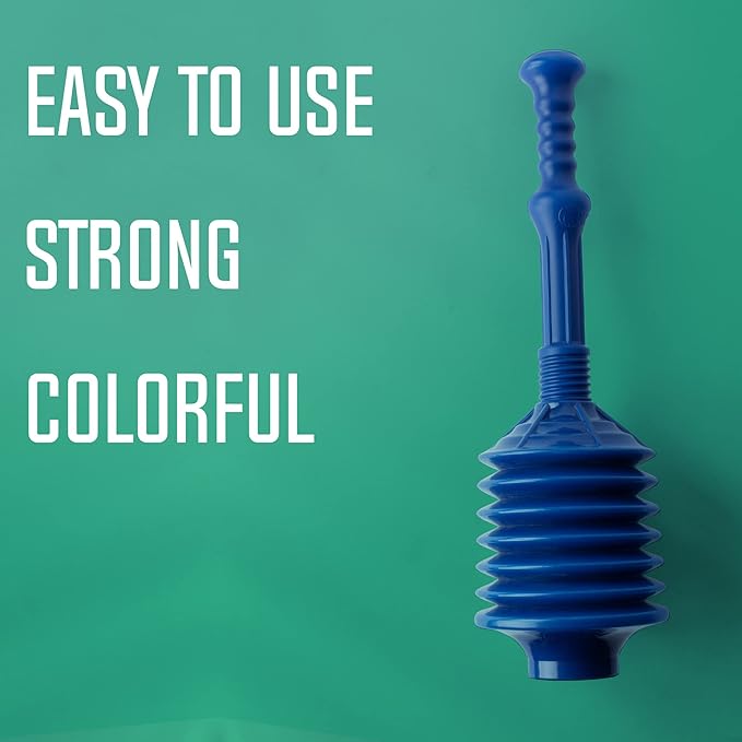 JS Jackson Supplies Professional Bellows Accordion Toilet Plunger, High Pressure Thrust Removes Heavy Duty Clogs from Clogged Bathroom Toilets, All Purpose Power Plungers for Bathrooms, Cobalt