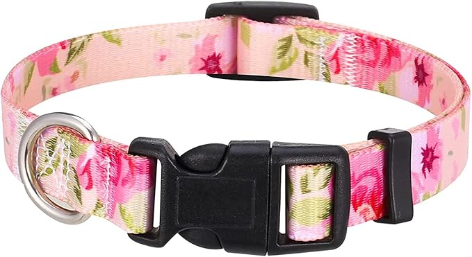 Dog Collar with Bohemia Floral Tribal Geometric Patterns - Soft Ethnic Style Collar Adjustable for Small Medium Large Dogs（Pink Rose,L）