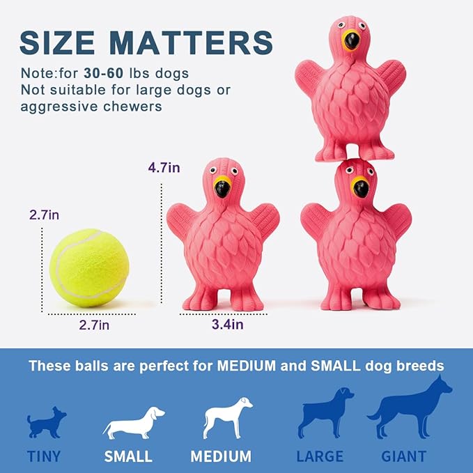 Squeaky Dog Toys for Medium Dogs, Soft Latex Squeaky Dog Ball, Cute Funny Squeak Flamingo Pet Toys