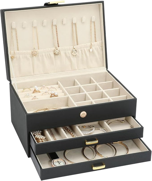Jewelry Boxes for Women, Jewelry Holder Organizer for Christmas Gift, Jewelry Boxes & Organizers for Rings Earring Necklace Bracelet Watch, Black