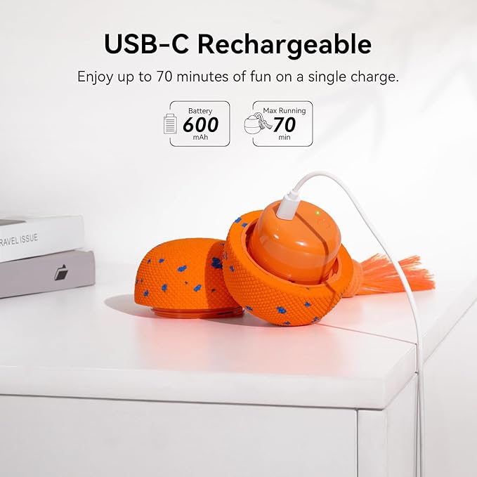 Cheerble Smart Interactive Dog Toy, Wicked Ball Rolly, Automatic Moving, Bouncing, Rotating, E-TPU Material, with Rope & Barks Sound Active Rolling Interactive Dog Ball for Medium and Large Dogs