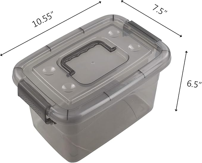 5L Plastic Storage Bin with Lid, Latching Box with Handles, Set of 6