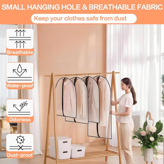 Clear Garment Bags Clothes Covers (set of 12) Clothes Storage Bag Clothes Storage Bag Hanging Travel Garment Bags with Zipper Gown Wedding Dress Garment Bag for Long Dresses