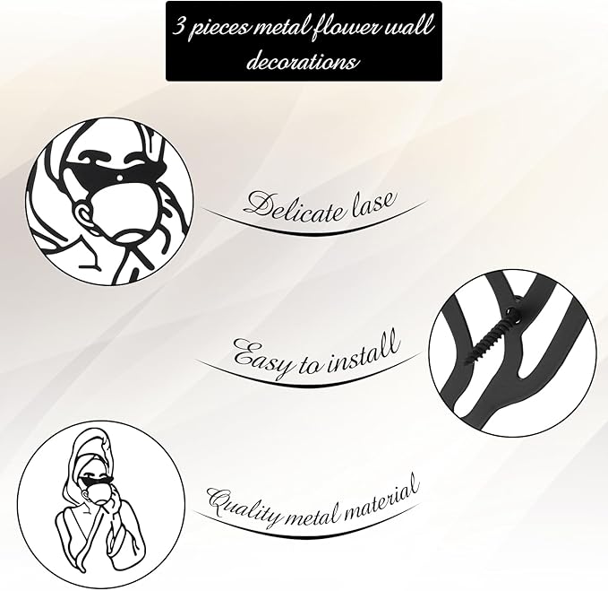 Photect 3 Pcs Metal Wall Art Decor Minimalist Abstract Woman Wall Art Metal Modern Line Drawing Decor Female Single Line Home Hanging for Bedroom Bathroom Living Room Christmas Housewarming(Romantic)