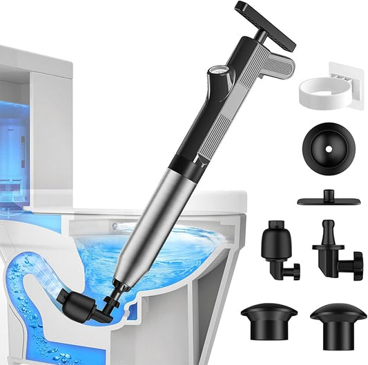 TheElves Toilet Plunger Heavy Duty Pro, Electric High Pressure Toilet Clog Remover Tool, Powerful Bathroom Plunger with Holder for Drain Cleaning - Black