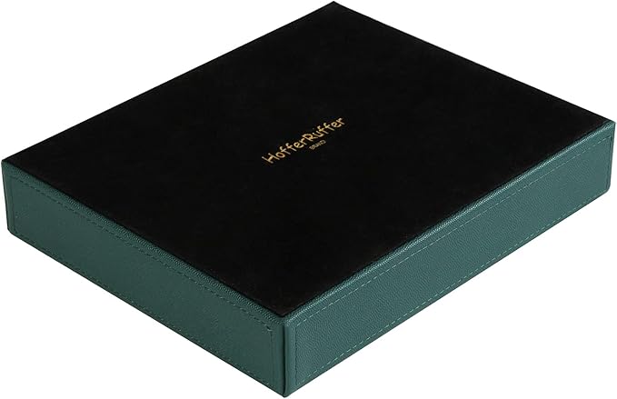 HofferRuffer Faux Leather Decorative Tray, Elegant Desktop Storage Organizer, Decorative Catchall Perfume Tray, Nightstand or Dresser Vanity Tray Organizer, 10.2 x 8.4 x 1.8 inches (Dark Green)
