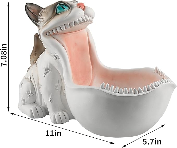 Candy Bowl White Cat Statue Trinket Dish Planter Decorative Bowl Candy Dish for Office Desk Cute Key Bowl for Entryway Table Big Mouth Cat Gifts