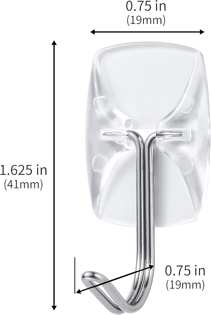 30 Small Hooks+40 Removable Strips, Clear Wire Utility Hooks with Adhesive Strips Damage-Free, No Tools Wall Hooks for Hanging Heavy Duty, Value Pack