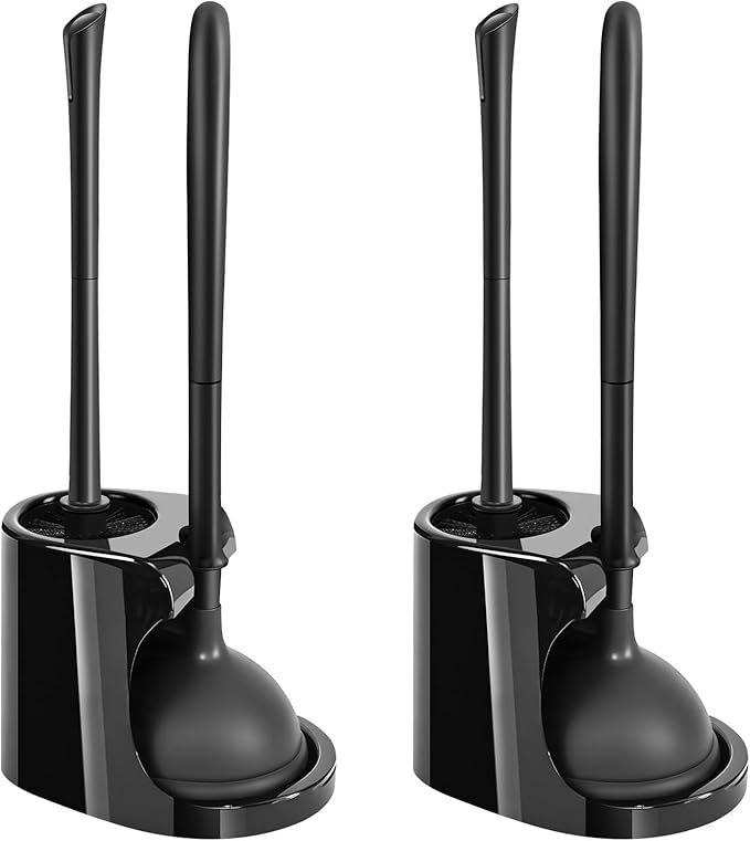 2Pack 2 in 1 Toilet Brush and Plunger Set, Extended Handle Plunger,Toilet Bowl Brush Plunger Set,Clean Gloves,Cleaning Tools,Cleaning Brush,Cleaning Supplies,Toilet Brush Plunger Combo (Black)
